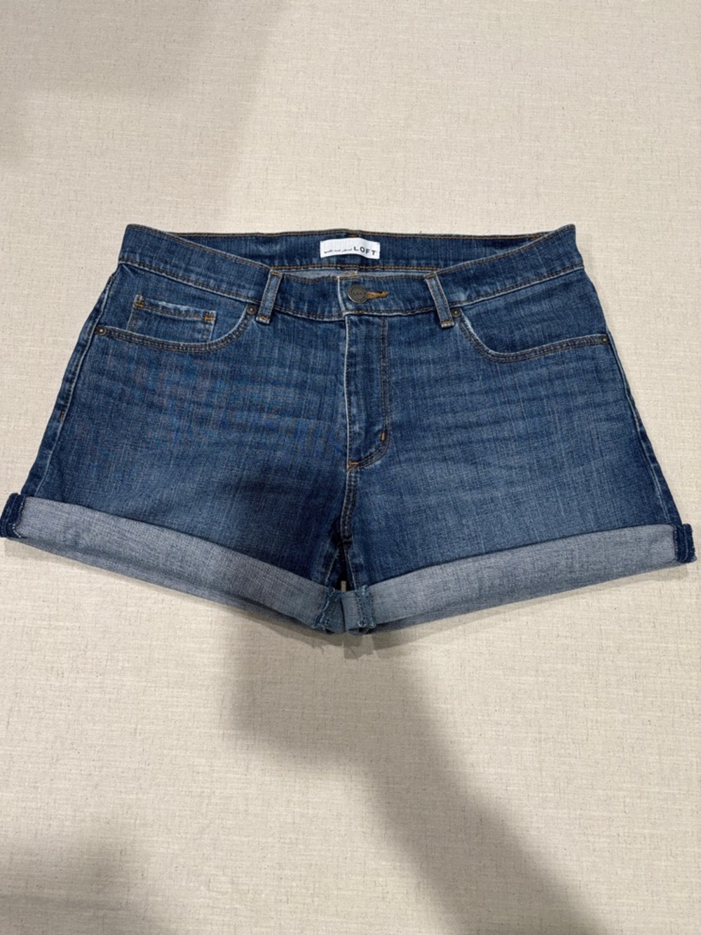 LOFT Dark Blue Rolled Cuff Denim Shorts